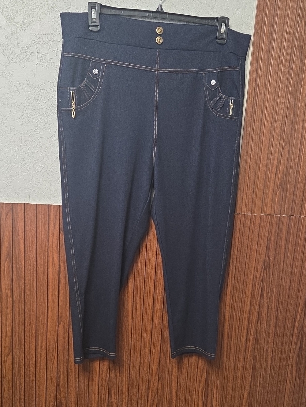 Pull-On Navy Jeggings with Gold Zip Accents 3xlarge [1860]